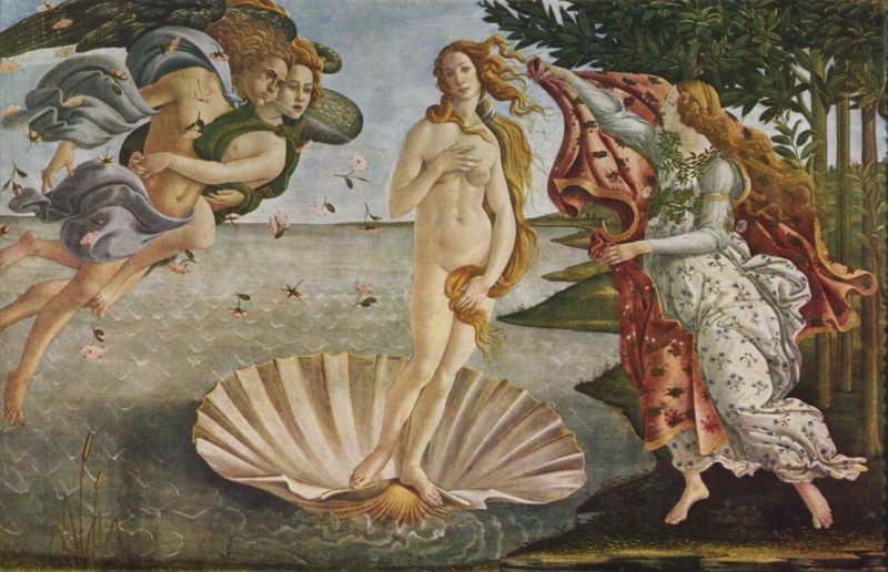 The Birth of Venus painting here can be seen at The Uffizi Gallery in Florence and virtually with their free online museum tours.